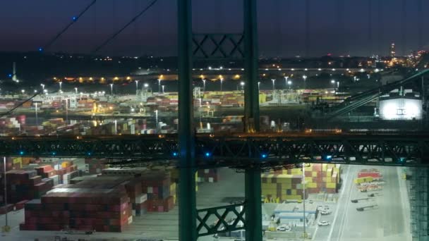 Port Los Angeles Mei 2023 Verlichte Hangbrug Met Nachts Port — Stockvideo