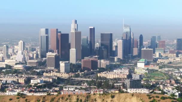 Los Angeles Centrum Tidigt Morgonen Natursköna Los Angeles Skyline Panorama — Stockvideo