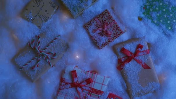 Góra Dół Tło Rotacji Zimowej Magicznej Śnieżnej Nocy Bożego Narodzenia — Wideo stockowe