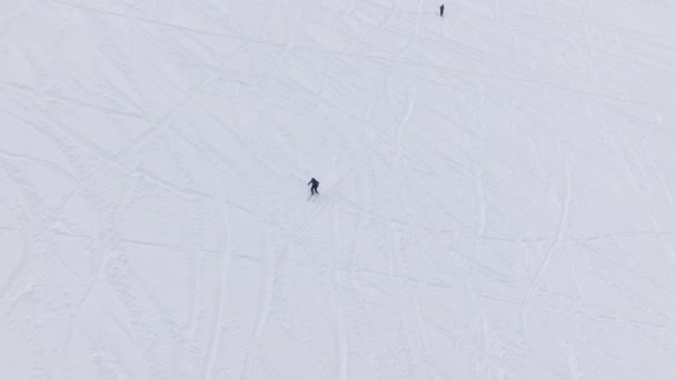 在猛犸湖的高山上滑行 滑行在完美整洁的滑雪场上 极限运动者滑雪技术精湛 在寒冷的冬日 在美丽的猛犸象滑雪胜地欣赏斜坡 4K加利福尼亚 — 图库视频影像