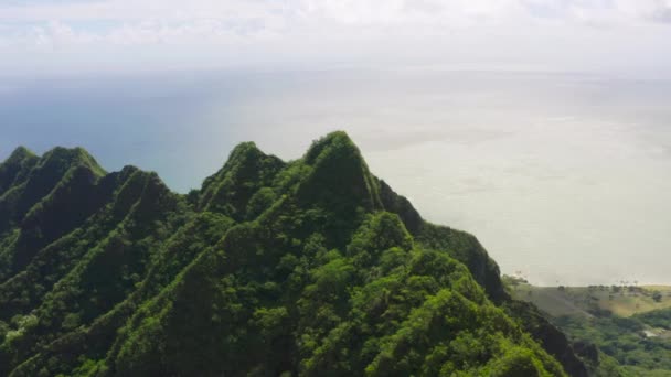 Oahu Sziget Mérföldkő Helikopter Kilátás Lélegzetelállító Táj Hawaii Szigetén Napsütéses — Stock videók