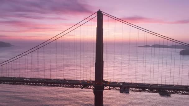 Aerial View Golden Gate Bridge Epic Rose Purple Sky Background — Stock Video