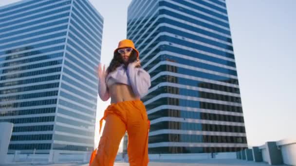 Sexy Afroamerikanische Junge Frau Tanzt Sinnlich Auf Dem Dach Twerk — Stockvideo