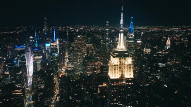 Utrolig Manhattan Usa Scenic Antenne Rundt Empire State Building Tak – stockvideo