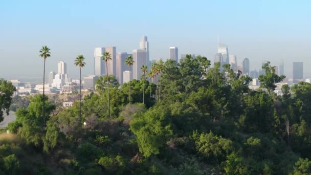 Vista Panorâmica Para Centro Los Angeles Nascer Sol Dourado Fotografia — Vídeo de Stock