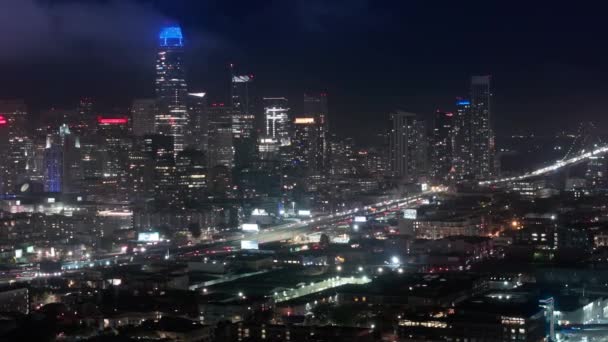 Вид Воздуха Многоканальную Автомагистраль Калифорния Сша Кинопанорама Ночного Центра Сан — стоковое видео