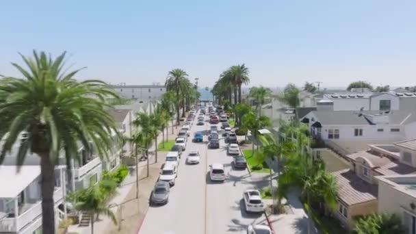 Vogelperspektive Auf Newport Beach Wohnhäuser Entlang Der Straße Corona Del — Stockvideo