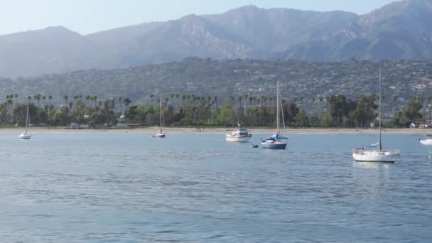Drone Shot Point Castillo Santa Barbara Harbor Docked Private Yachts — Wideo stockowe
