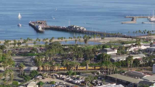 Vista Panorámica Del Horizonte Ciudad Puerto Santa Bárbara California Drone — Vídeos de Stock