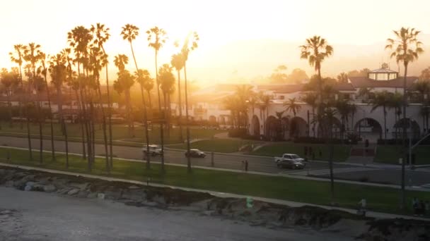 Krajobraz Miasta Santa Barbara Zachodzie Słońca Kalifornia Usa Widok Lotu — Wideo stockowe