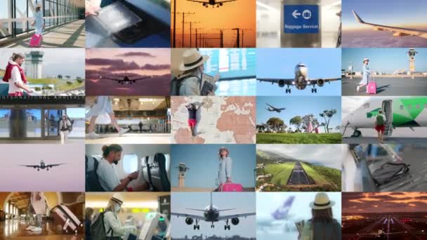 Podróże Kolaż Osób Podróżujących Samolotami Krajowa Międzynarodowa Koncepcja Turystyki Turysta — Wideo stockowe