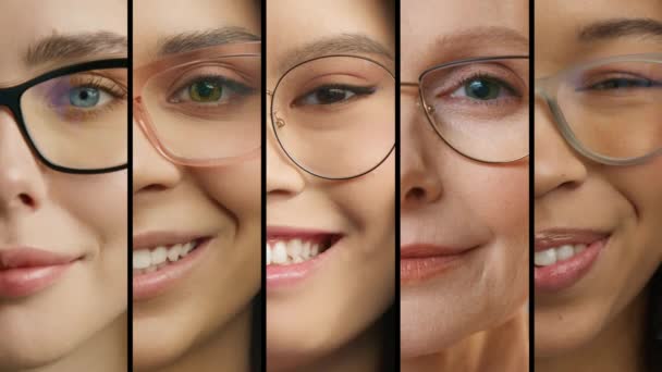Mulheres Sorridentes Raças Diferentes Etnia Idades Olhando Para Câmera Com — Vídeo de Stock