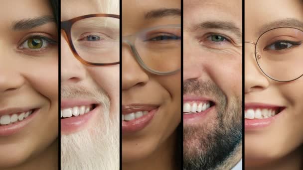 Farklı Irktan Etnik Kökenden Mutlu Gülümseyen Kadınlar Erkekler Kameraya Pozitif — Stok video