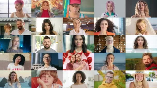 콜라주 본격적인 사람들 다양성 민족성 직업의 행복한 남성과 카메라 4K를 — 비디오