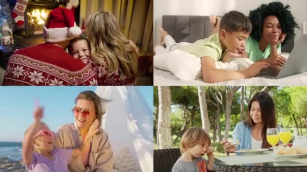 Konsep Liburan Hari Libur Keluarga Muda Bersenang Senang Bersama Ibu — Stok Video