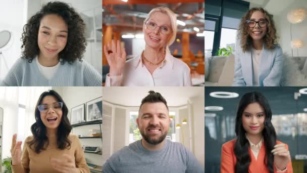 Colegas Reuniones Línea Formación Empresarial Conexión Remota Feliz Gente Negocios — Vídeos de Stock