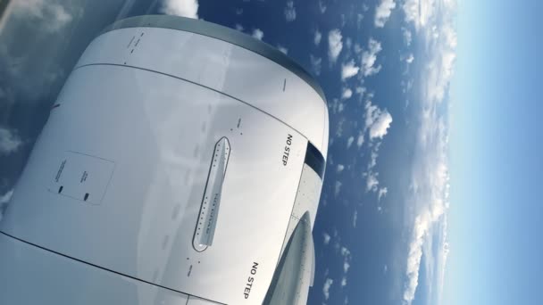 Plan Vertical Turbine Avion Dans Ciel Bleu Avec Petits Nuages — Video