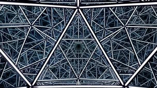 抽象的な幾何学的背景 フラッシング三角形は鏡で部屋に現実的な空間を形成した ホワイトラインとブラックラインの幾何学的な形状 点滅するネオン三角形のシームレスなビデオ 4K映像 — ストック動画