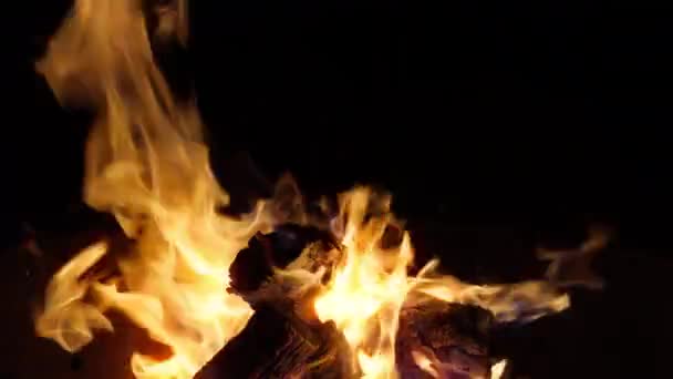 Płonące Drewno Kominku Nocy Ogień Płonie Czarnym Tle Drewniane Kłody — Wideo stockowe