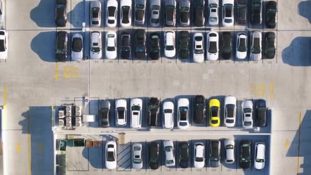 Εναέρια Λήψη Σειρών Αυτοκινήτων Θέσεις Στάθμευσης Στο Εμπορικό Κέντρο Commons — Αρχείο Βίντεο
