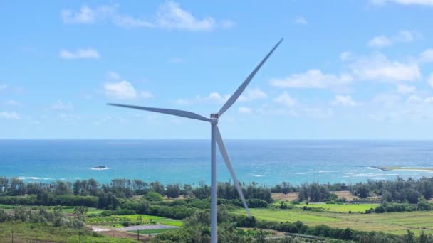 Aérea Molinos Viento Granja Para Producción Energía Oahu Hojas Blancas — Vídeo de stock