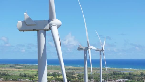 Větrné Elektrárny Větrných Turbín Ostrově Oahu Havaj Usa Velké Rotory — Stock video