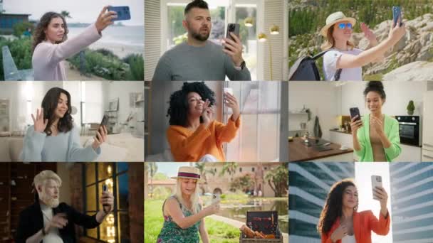 Gelukkige Mensen Die Een Smartphone Vasthouden Tijdens Een Videogesprek Met — Stockvideo