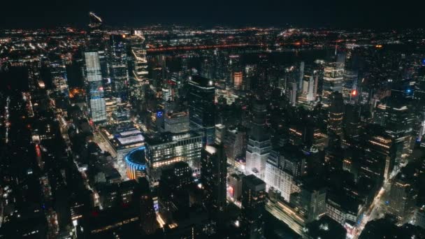 New York Belvárosi Panoráma Háttér Légi Madison Square Garden Éjjel — Stock videók