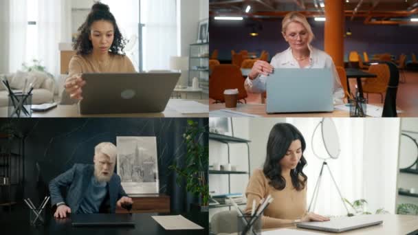 Collage Empresarios Abierto Empezar Escribir Ordenador Portátil Profesionales Negocios Que — Vídeos de Stock