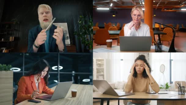 Webcam Ansicht Wütenden Männlichen Chef Diskutiert Projekt Online Mit Mitarbeitern — Stockvideo