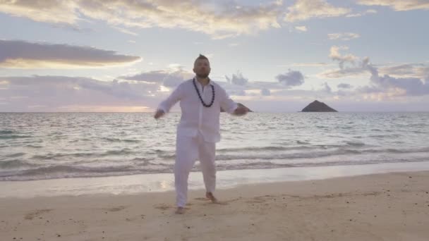 Zabawny Tancerz Czujący Się Wolny Wyspie Szczęśliwy Beztroski Przystojny Mężczyzna — Wideo stockowe