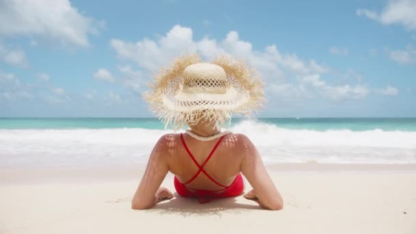 Emberek Nyáron Paradicsomi Szigetre Utaznak Gyönyörű Kék Tengerrel Turizmus Koncepció — Stock videók
