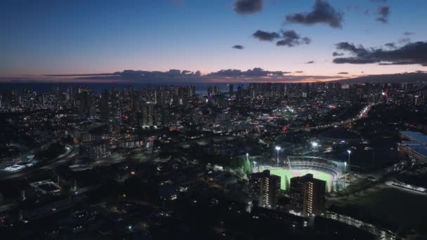 Cinematic Aerial Honolulu Capital Hawaii State Usa Scenic Twilight Sky — Stock Video