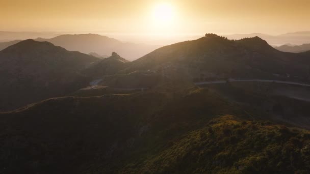 Vista Panorámica Kanan Road Las Montañas Malibú Atardecer California Drone — Vídeos de Stock
