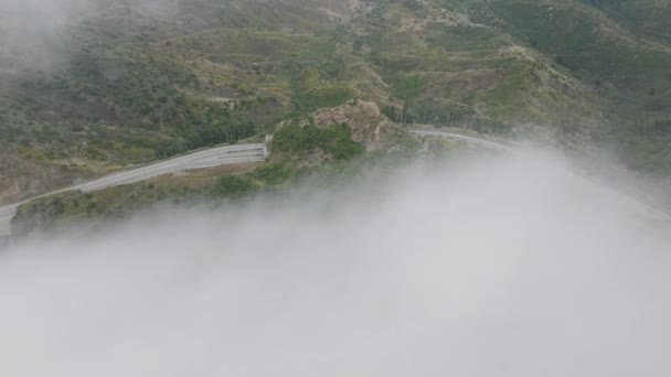 Drone View Foggy Cloud Moving Kanan Road Santa Monica Mountains — Stock Video