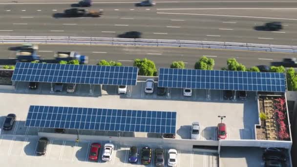 Drone Skott Solkraftverk Som Ligger Taket Utomhus Parkering Calabasas Los — Stockvideo