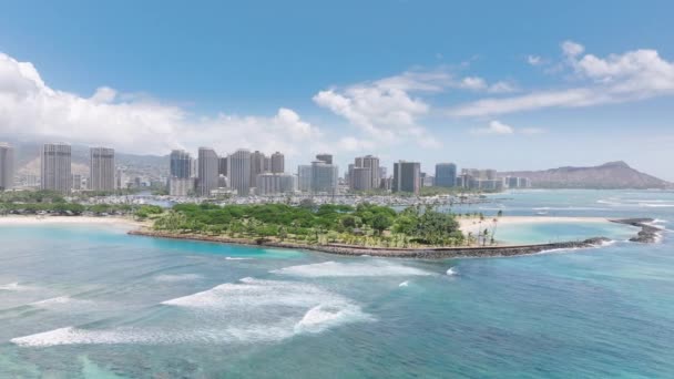 Hawaii Deki Waikiki Sahili Sihirli Adası Nda Tatil Gezisi Güneşli — Stok video
