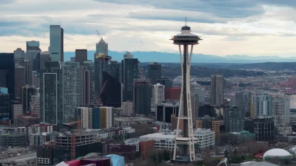 Cênica Aérea Seattle Estado Washington Dia Mau Humor Drone Vista — Vídeo de Stock