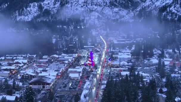 Leavenworth Den Kaskadenbergen Wintersaison Aus Der Luft Leavenworth Washington Usa — Stockvideo