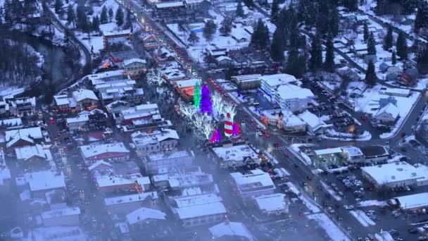 Fondo Invierno Maravilla Leavenworth Las Montañas Cascade Temporada Invierno Aéreo — Vídeos de Stock