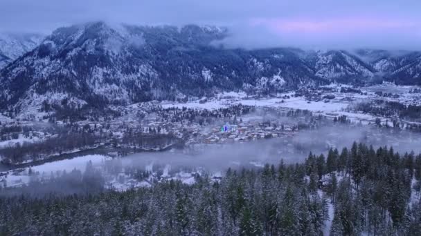 Bawarska Wioska Inspirowana Tło Winter Wonderland Leavenworth Cascade Mountains Tle — Wideo stockowe