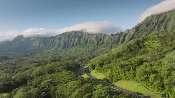 Epica Scena Aerea Autostrada Sull Isola Oahu Paesaggio Naturale Cinematografico — Video Stock