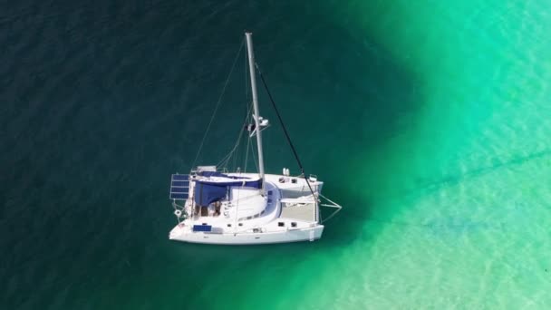 오아후 해안의 바다에서 카타마란의 전망을 닫습니다 하와이에서 스노클링 휴가에 활동을 — 비디오