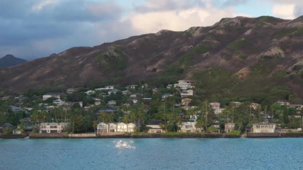 有豪华海滨别墅和出售别墅的地产生意 兰尼凯海滩是夏威夷瓦胡岛上一个宁静的地方 热带岛屿上的不动产 Kailua镇背景下的住房租金 — 图库视频影像