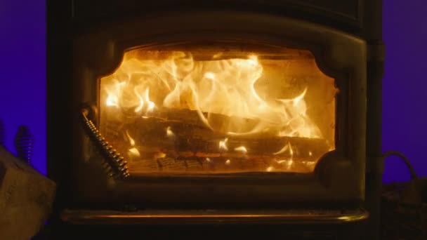 Winter Mood Comfortable Home Concept Fire Blaze Burning Cozy Mountain — Stock Video