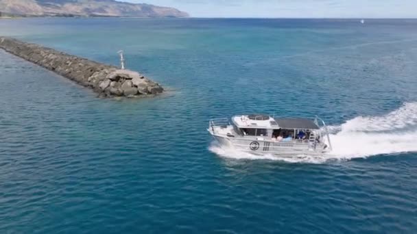 Watersport Activiteit Hawaï Zomerzonnige Dag Antenne Kleine Speedboot Terug Keren — Stockvideo