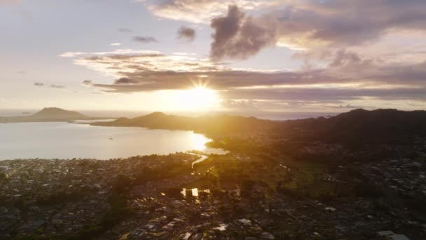 Beautiful Golden Sunrise Kaneohe Town Windward Shore Oahu Island Scenic — Stock Video