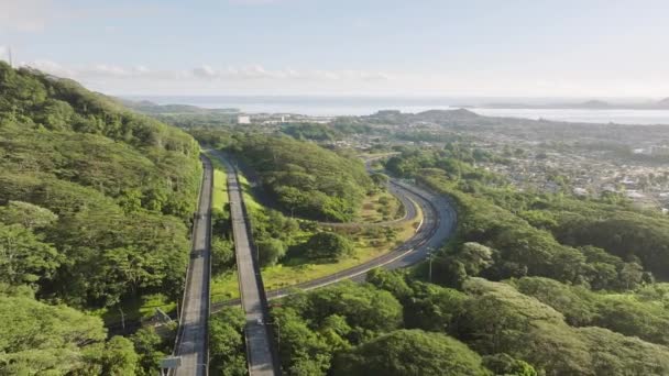 Epicka Trasa Autostrady Wyspa Oahu Piękna Przyroda Hawajskiej Wyspy Tropikalny — Wideo stockowe