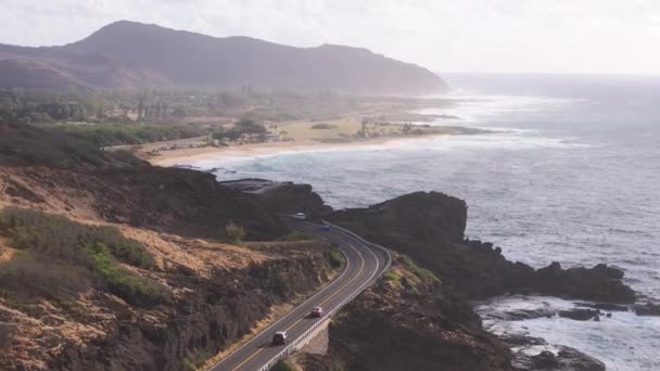 荒れ果てた自然の風光明媚な道 緑の家の効果のために熱帯の島を乾燥させました かつて緑豊かなハワイ島の乾燥した丘を持つ気候変動コンセプト ココ火山クレータービューの干ばつシーズン — ストック動画