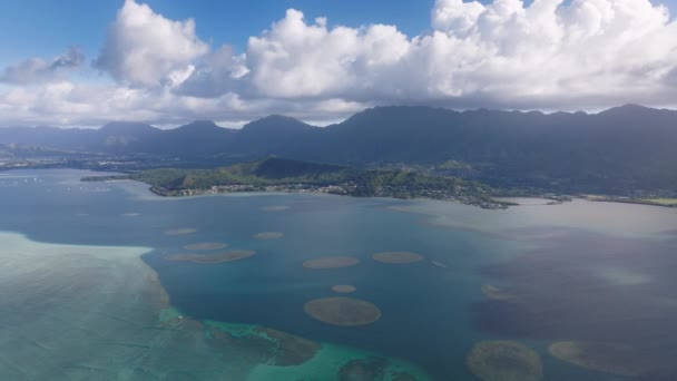Fondo Viaje Isla Oahu Escénica Luz Verde Azulado Bahía Kaneohe — Vídeos de Stock